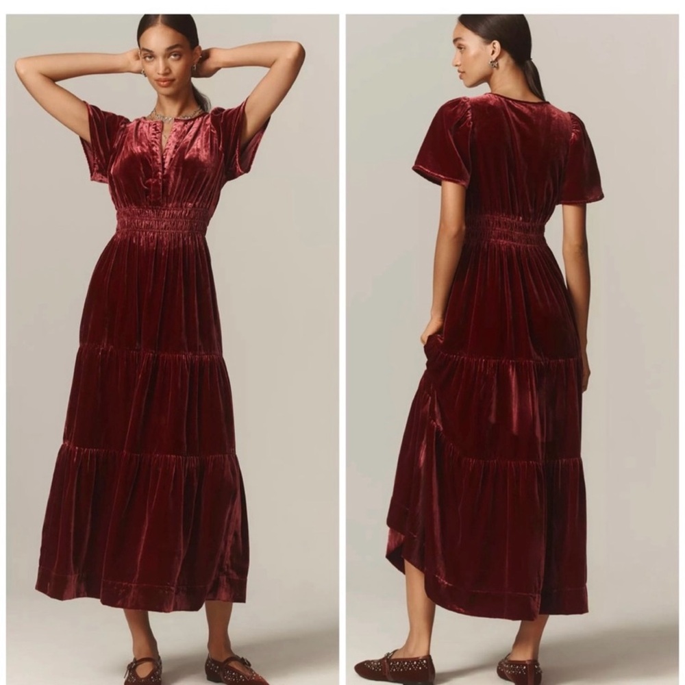 Anthropologie The Somerset Maxi Dress in Red Velvet - XSP - only worn once!!